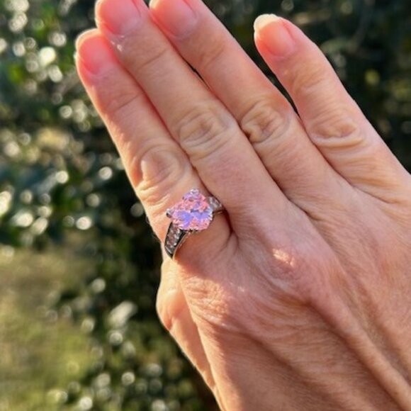 ❤️❤️ 925 SILVER Pink Heart CZ Rhinestone RING - Picture 4 of 9